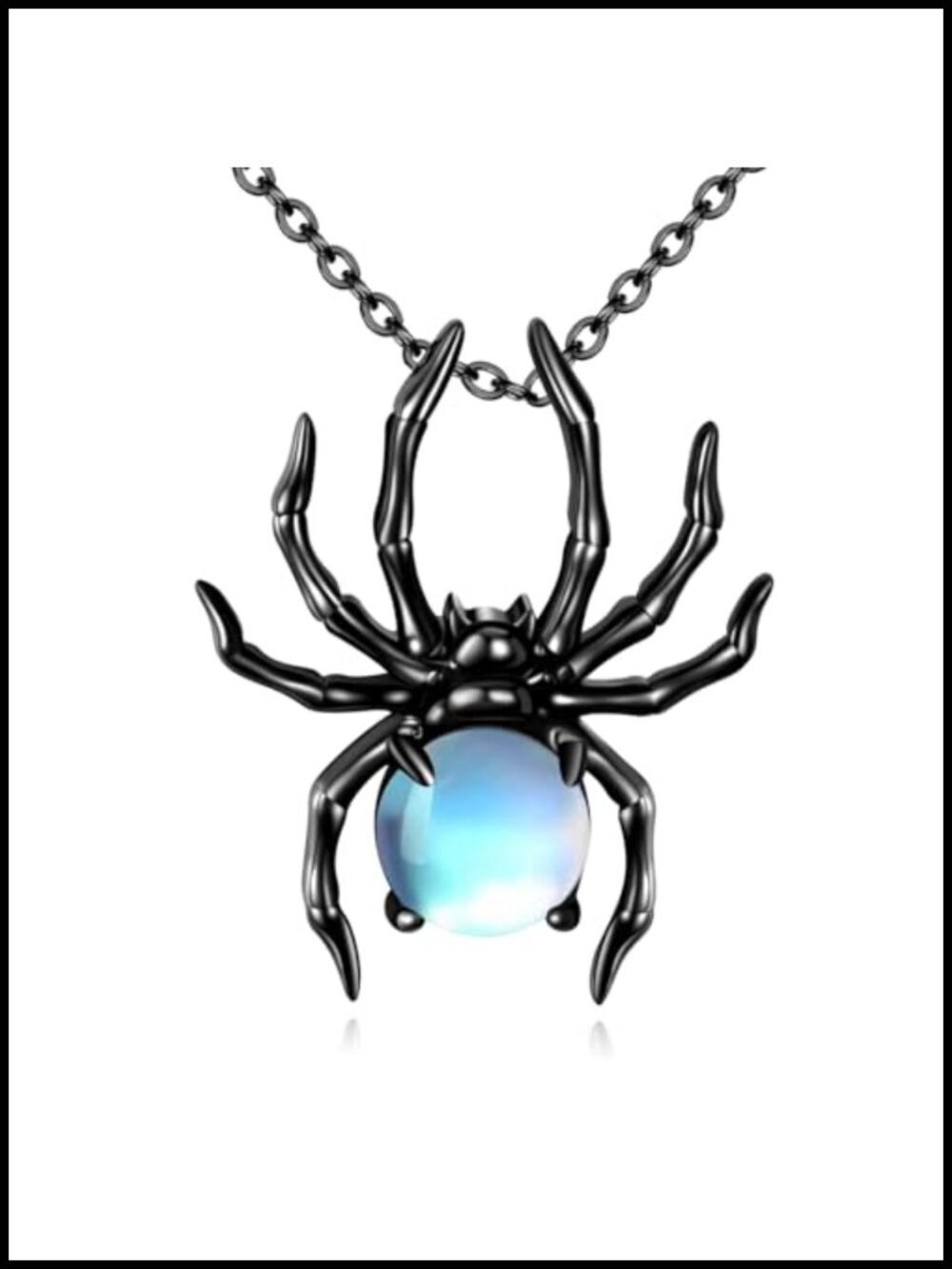 925 Sterling Silver Moonstone Spider Pendant Necklace Gothic Halloween Jewelry